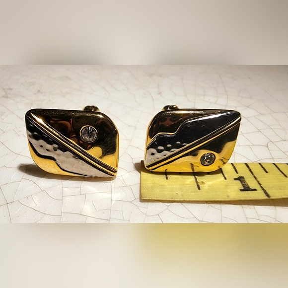 Vintage NWOT gold and silver with clear stones cufflinks, art deco - Picture 3 of 5